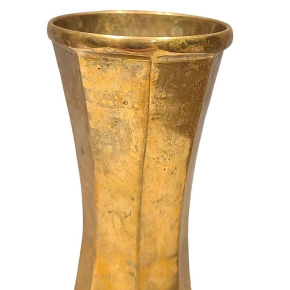 Solid Brass Vintage 8.25"x 4.5" Octagon Shape Bud Vase Boho Style Patina EUC - Picture 4 of 10